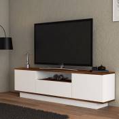 Meuble TV en Noyer Baroque et Blanc, 160x45x30 cm, Pour Salon Classique ou Salle de Réception