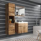 Mobilier Deco - lester - Ensemble meubles salle de bain suspendu - Bois effet vieilli lester - Bois effet vieilli