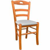 Okaffarefatto - Chaise en merisier Loris avec assise en simili-cuir taupe
