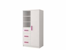 Ollie - armoire chambre d'enfants - 3 tiroirs + 5 étagères - 160x80x40 cm - poignées colorées - rose