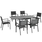 Outsunny Salon de jardin en aluminium et textilène table extensible 90 à 180 cm 6 chaises empilables 4/6 personnes gris Aosom France