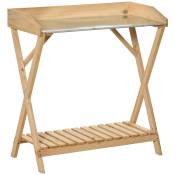 Outsunny Table de rempotage jardinage table de plantation étagère de rangement plateau en métal galvanisé bois sapin marron clair