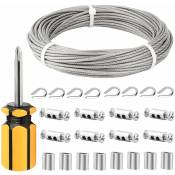 Rhafayre - 20M/3mm Cable Métallique,3mm Cable Acier Revêtu,3mm Corde en Acier Inoxydable à Suspendre,Cable inox avec Manchons de Câble