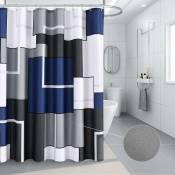 Rideau de douche bleu avec crochets bleu et blanc rideau de douche tissu de salle de bain gris rideau de douche abstrait géométrique rideau de douche