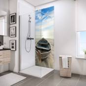Schulte - Lot de 2 panneaux muraux 90 x 210 cm + 3 profilés, revêtement pour douche et salle de bain, DécoDesign photo Bateau en niche + panneau blanc