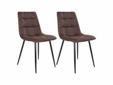 Strib - lot de 2 chaises tissu marron foncé et piétement acier