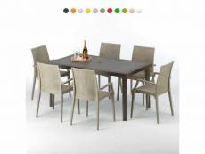 Table rectangulaire 6 chaises poly rotin resine 150x90