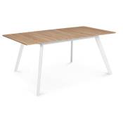 Table scandinave extensible rectangle inga 6-8 personnes plateau bois pieds blancs 160-200 cm - Bois-clair
