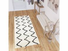 Tapis de couloir delhi tapiso poils longs moelleux shaggy crème noir zigzags 90x190 cm 6063A OPAK BLACK 0,90 DELHI CHODNIK SFI--1,9