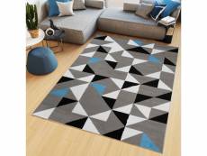 Tapiso maya tapis salon moderne triangle bleu gris blanc noir fin 180 x 250 cm Z896B GRAY 1,80-2,50 MAYA PP EYM