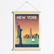 Affiche New York Etats-Unis + Cadre Magnétique (Bois)