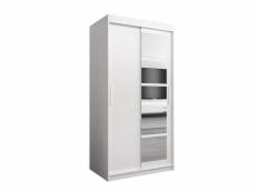 Armoire de chambre venezia blanc 100 avec 2 portes coulissantes et miroir penderie (tringle) avec étagères sans tiroirs