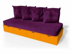 Banquette cube 200 cm + futon + coussins orange BANQ200P-O