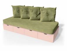 Banquette cube 200 cm + futon + coussins rose pastel BANQ200S-RP