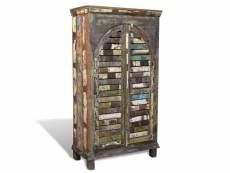 Bibliothèque meuble de rangement | meuble étagère multicolore 3 étagères et 2 portes bois récupéré meuble pro frco88224