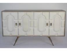 Buffet meuble de rangement en bois de manguier coloris blanc et métal - longueur 152 x hauteur 84 x profondeur 43 cm