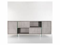 Buffet-meuble tv design mady 180cm gris béton portes coulissantes et piètement en verre 20100892936