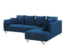 Canapé d'angle 4 personnes en velours côtelé bleu