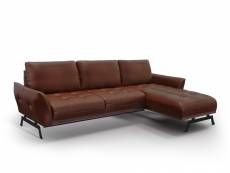 Canapé d'angle 4 places en cuir cuir marron