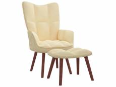 Chaise de relaxation avec repose-pied blanc crème velours