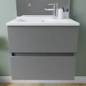 Cuisibane - Meuble salle de bain suspendu tout inox 60 cm rosinox- Gris- Plan vasque en Résine - Gris mat