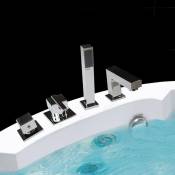 Douchette à main pour baignoire, chrome, avec matériel d'installation - design élégant, intemporel et moderne (carré, 4 trous) - Melko