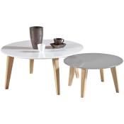 Ensemble de 2 tables basses rondes blanches et grises mattes Salle à manger de style moderne Meubles de style moderne