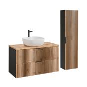 Ensemble meuble simple vasque 100cm et colonne naturel et noir