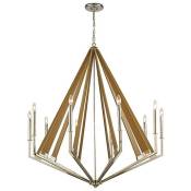 Inspired Diyas - Hilton - Luminaire suspendu décagonal en cage à 10 ampoules E14, nickel poli, bois taupe (assemblage requis)