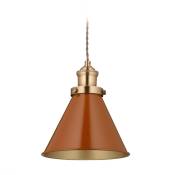 Lampe suspension design industriel, HxD : 130x18,5 cm, métal, E27, luminaire de salle à manger, rouge-laiton - Relaxdays
