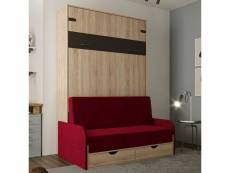 Lit escamotable style industriel key sofa chêne canapé accoudoirs tissu rouge 140*200 cm 20100990468