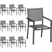 Lot de 10 chaises en aluminium anthracite - textilène gris - grey