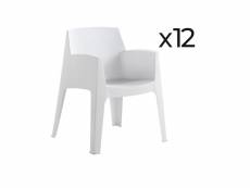 Lot de 12 chaises de jardin empilables en résine coloris blanc - longueur 67 x profondeur 60 x hauteur 82 cm