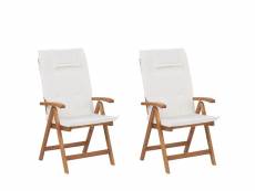 Lot de 2 chaises de jardin pliantes en bois coussins blanc cassé java 260213