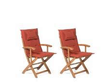 Lot de 2 chaises en bois avec coussin rouge brique