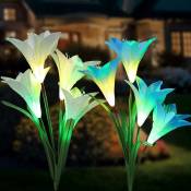 Lot de 2 Lampes Solaires Fleurs de Lys Élégantes - Éclairage led pour Jardin et Terrasse [Classe d'énergie a+] (Bleu & Blanc) - Groofoo