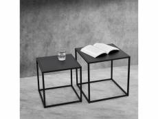 Lot de 2 tables basses de forme carré en métal anti-éraillures de 35 cm et 40 cm noires mat [en.casa]