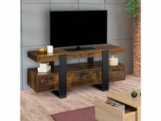 Meuble tv phoenix avec tiroirs bois effet vieilli et noir 116 cm - idmarket