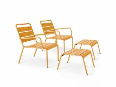 Palavas - lot de 2 fauteuils relax avec repose-pieds en métal jaune