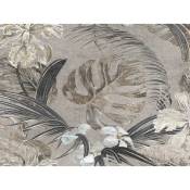 Papier peint panoramique feuilles et fleurs tropicales - 3,75 x 2,7 m de Sanders&sanders beige, blanc et gris