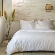 Parure de lit percale unie blanc 200x200 cm - Blanc