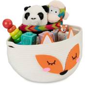 Relaxdays - Corbeille de rangement pour enfant, motif renard, caisse tissu, HxD : 26x35 cm, panier à jouets, blanc/orange