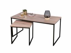 Set de 2 tables basses gigognes en bois et métal noir