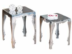 Set de 2 tables d'appoint en aluminium couleur argenté - dim : h 50 x p 40 x l 40 cm -pegane- PEGANE