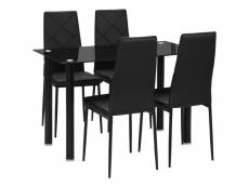 Table de salle à manger avec 4 chaises design contemporain chesterfield acier plateau verre trempé pvc effet capitonné noir
