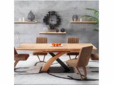 Table de salle à manger design avec rallonge intégrée aspect chêne doré et acier noir millenium 879