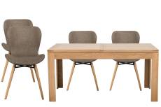 Table rectangulaire à rallonges L160/240 + 4 chaises tissu