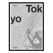 TOKYO MINIMALIST MAP - Affiche d'art avec Cadre bois noir - 30 x 40 cm