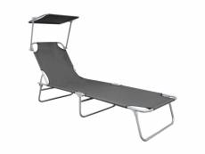 Vidaxl chaise longue pliable avec auvent gris aluminium