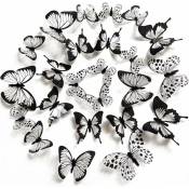 48 Pièces Stickers Muraux Papillons 3D Sticker Papillon Noir et Blanc avec Adhésif Papillons Sticker Mural Maison diy Décor pour la maison salon